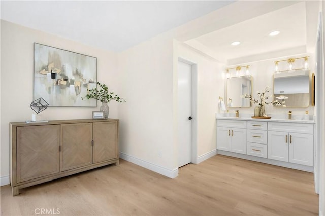 interior space with wood-type flooring and vanity