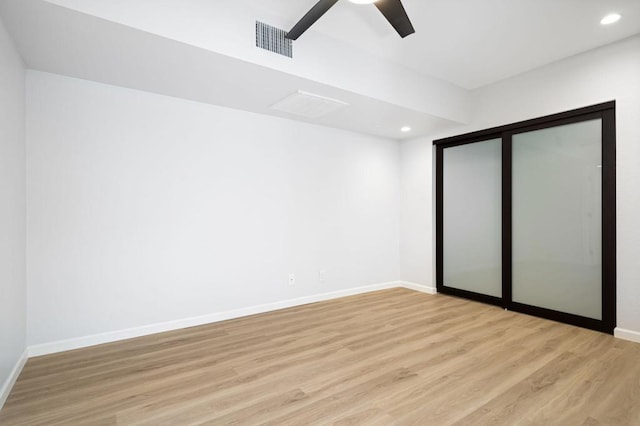 interior space featuring ceiling fan and light hardwood / wood-style flooring