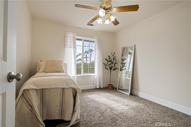 bedroom featuring carpet flooring and ceiling fan