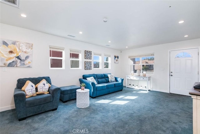 6050 Madden Ave, Los Angeles, CA 90043 - living area with recessed lighting, carpet, visible vents, and baseboards