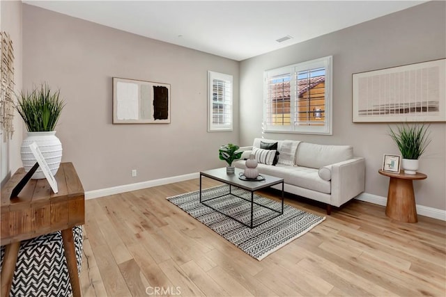 living room with light hardwood / wood-style flooring