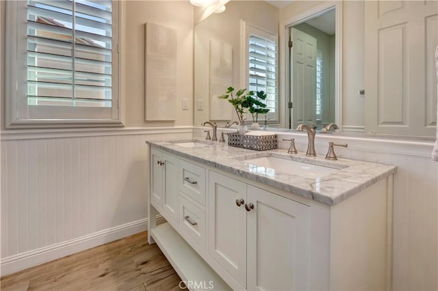 bathroom featuring wood-type flooring and vanity