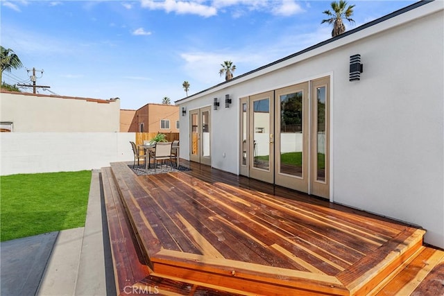 wooden deck with french doors