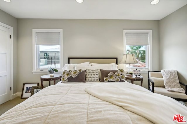 bedroom featuring carpet and multiple windows