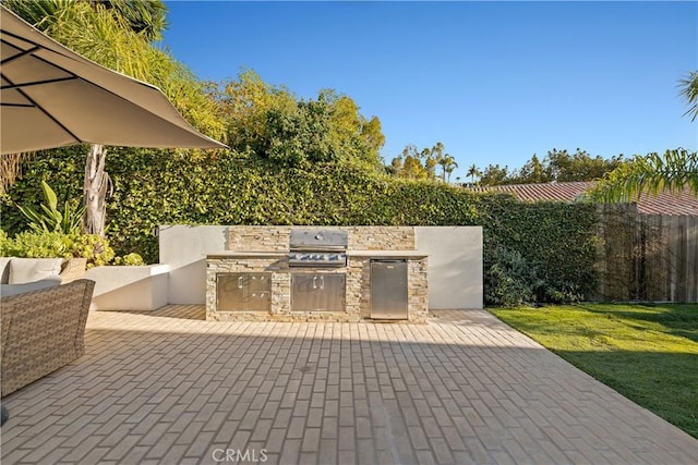 view of patio with an outdoor kitchen and area for grilling