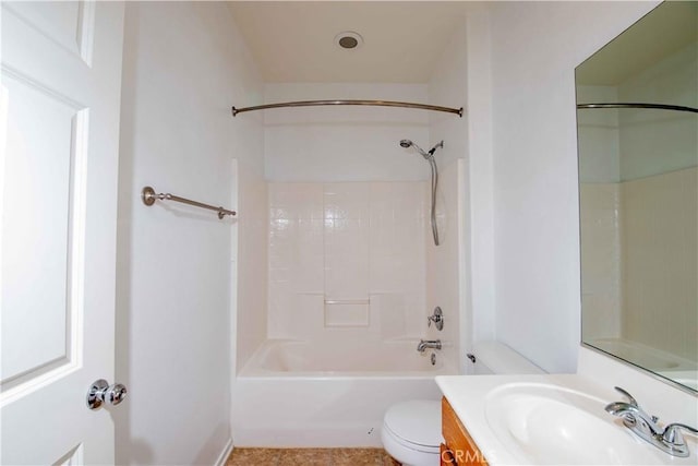 full bathroom featuring shower / bathing tub combination, vanity, and toilet