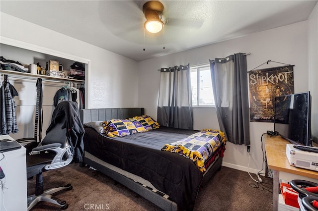 bedroom with carpet flooring and ceiling fan