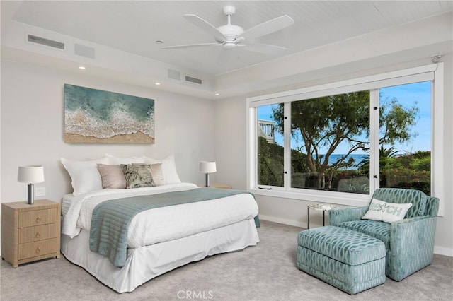 738 Cliff Dr, Laguna Beach, CA 92651 - bedroom featuring carpet, baseboards, a ceiling fan, and recessed lighting