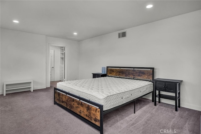 carpeted bedroom with a spacious closet and a closet