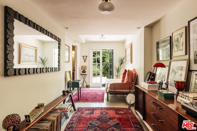 hallway with concrete floors