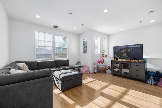 living room with light wood-type flooring