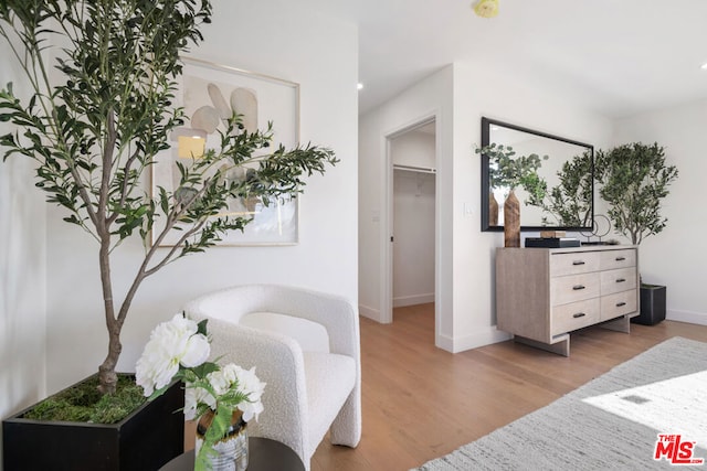 living area with light hardwood / wood-style flooring