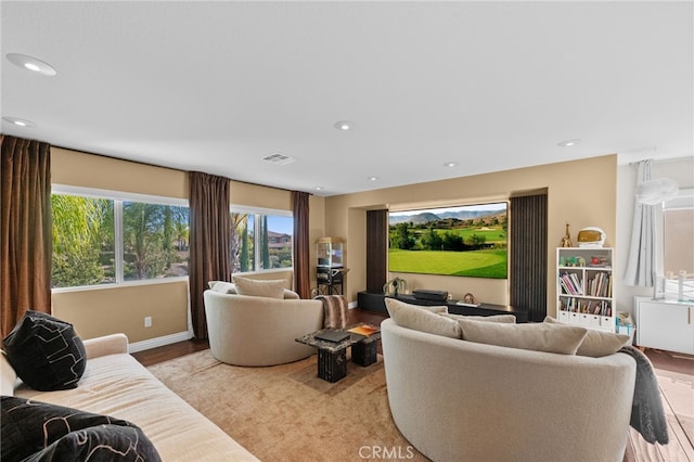 living room featuring light wood-type flooring