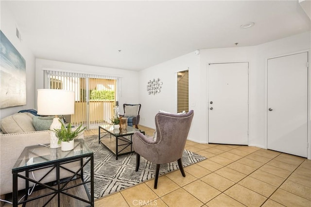 living room featuring light tile patterned floors