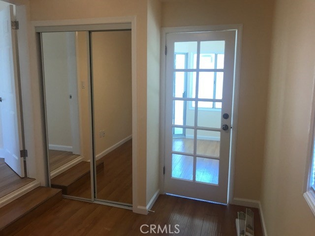 entryway with dark wood-type flooring