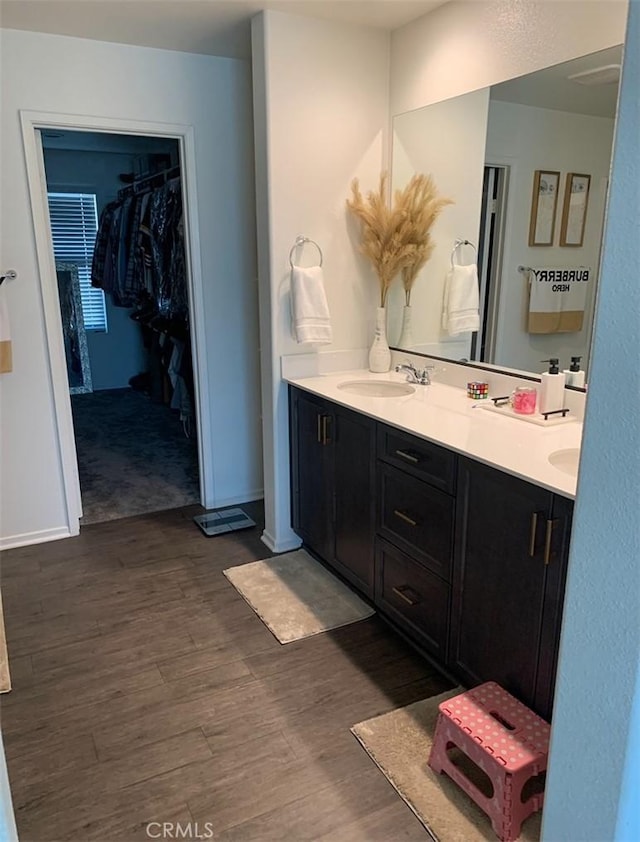 bathroom featuring vanity and wood-type flooring