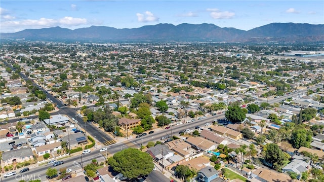 bird's eye view with a mountain view