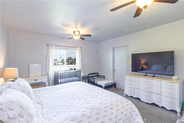 bedroom with carpet flooring and ceiling fan