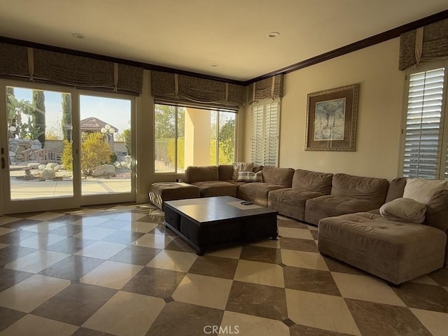 living room featuring ornamental molding