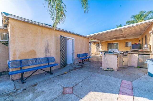 rear view of property with exterior kitchen and a patio area