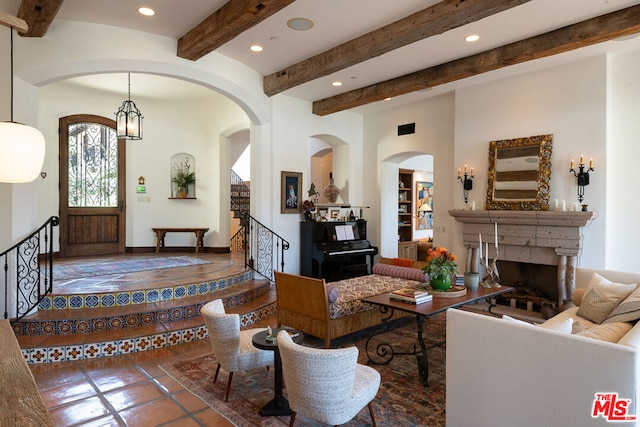 interior space featuring beamed ceiling