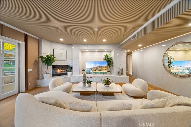 living room featuring light wood-type flooring