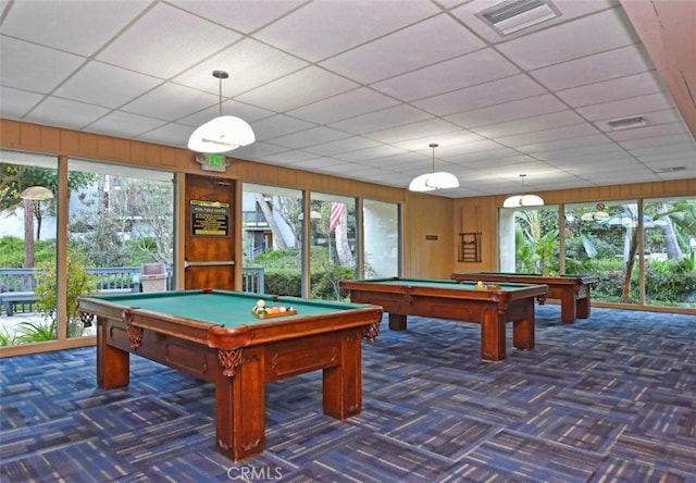 recreation room featuring dark parquet floors and billiards