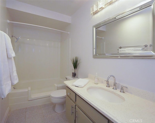 full bathroom featuring vanity, tub / shower combination, and toilet