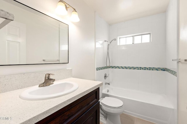 full bathroom featuring toilet, vanity, and shower / tub combination