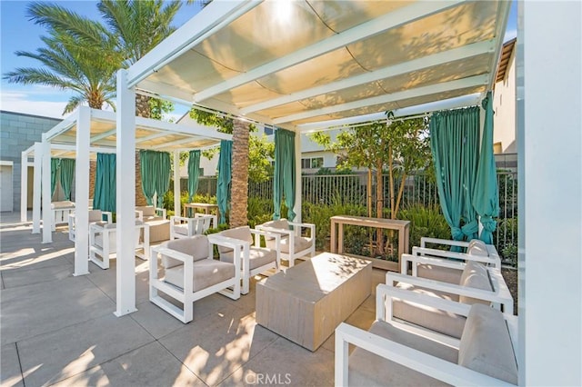 view of patio / terrace featuring outdoor lounge area and a pergola