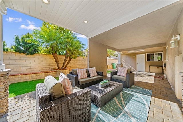 view of patio featuring an outdoor hangout area