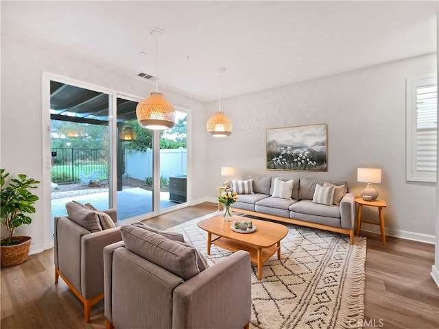 living room with hardwood / wood-style flooring