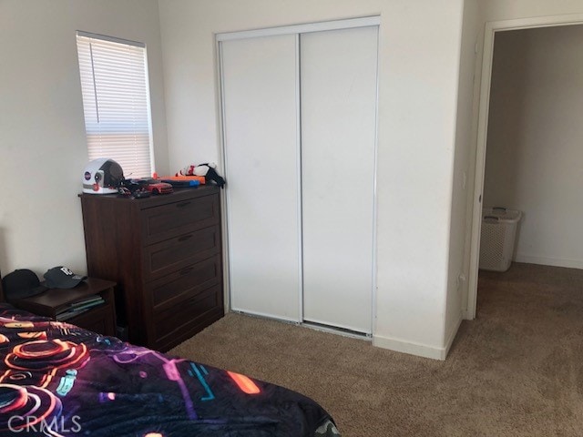 bedroom with a closet and carpet flooring