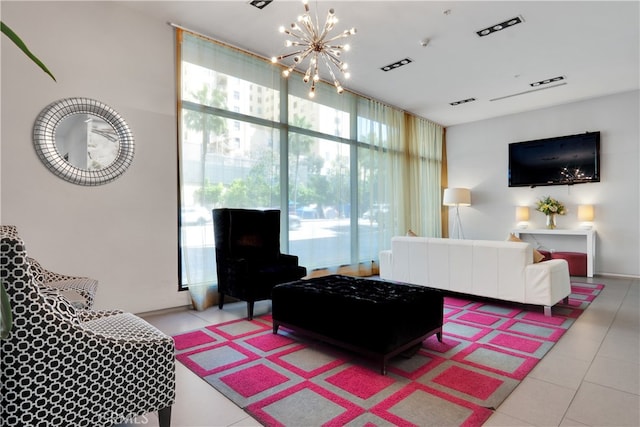 living room with a chandelier