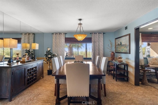 dining space with a textured ceiling and plenty of natural light