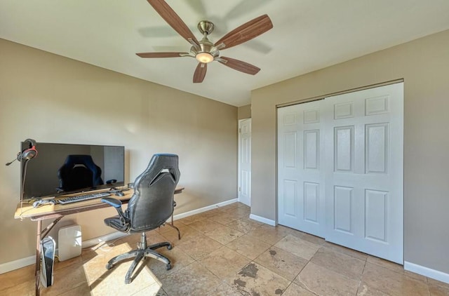 office area featuring ceiling fan