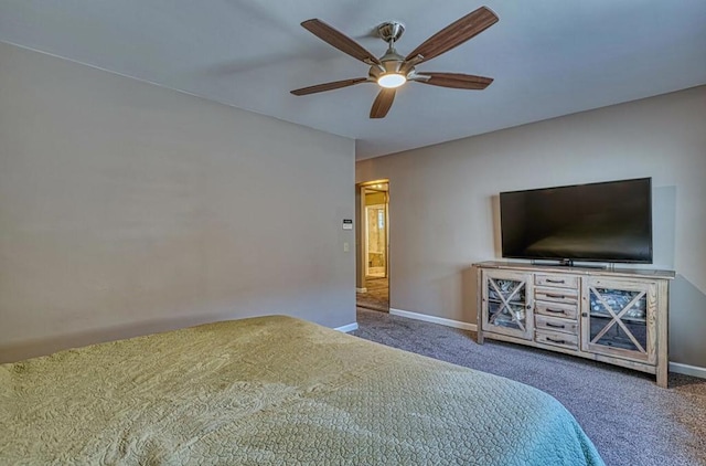 bedroom featuring ceiling fan and carpet flooring