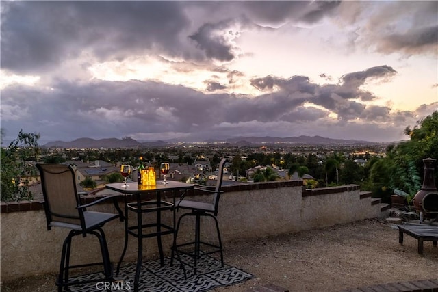 view of patio / terrace with a mountain view