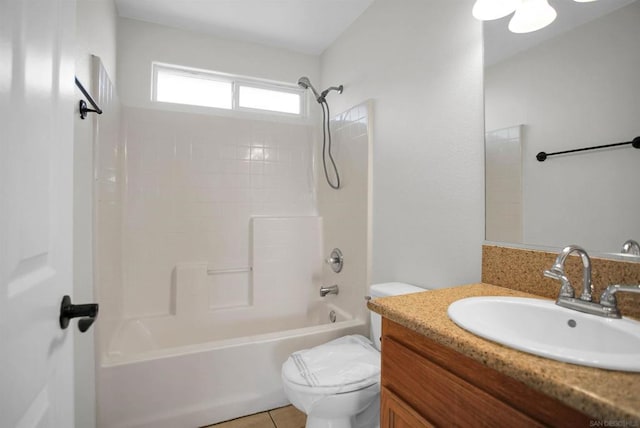 full bathroom featuring tile patterned floors, vanity, toilet, and shower / bathtub combination