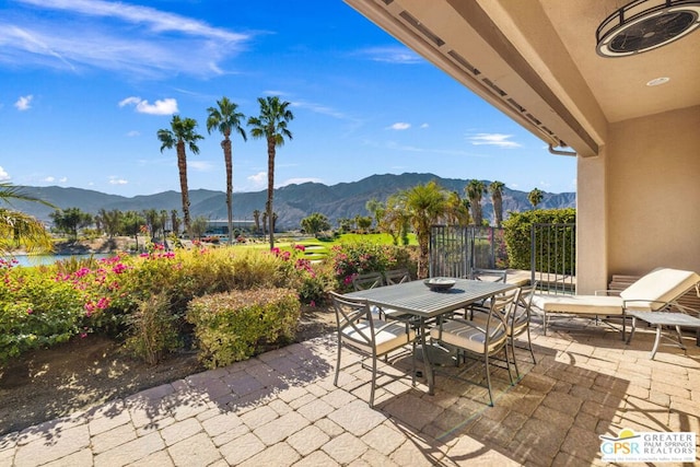 view of patio featuring a mountain view