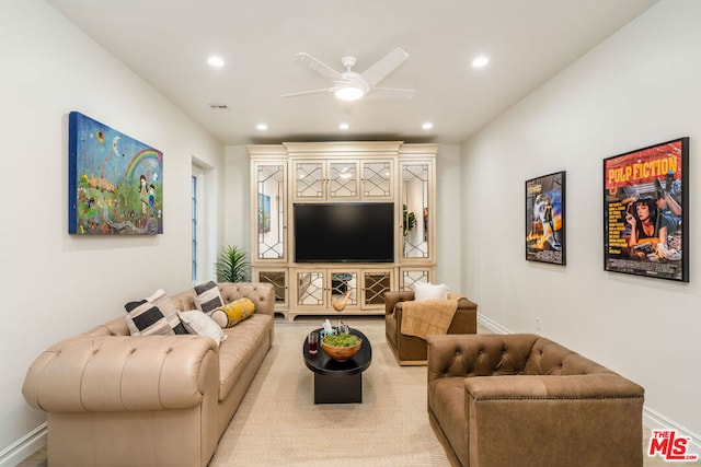 living room featuring ceiling fan