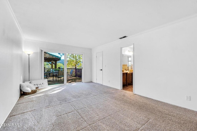 interior space with carpet floors and ornamental molding