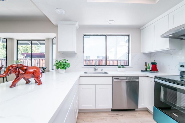 kitchen with white cabinets, sink, appliances with stainless steel finishes, and tasteful backsplash