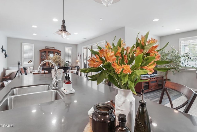 kitchen with sink and pendant lighting