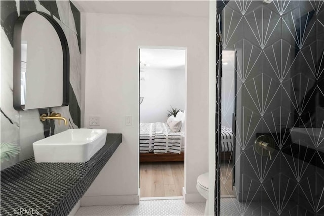 62044 Valley View Cir, Joshua Tree, CA 92252 - ensuite bathroom with a walk in shower, double vanity, and tile patterned flooring