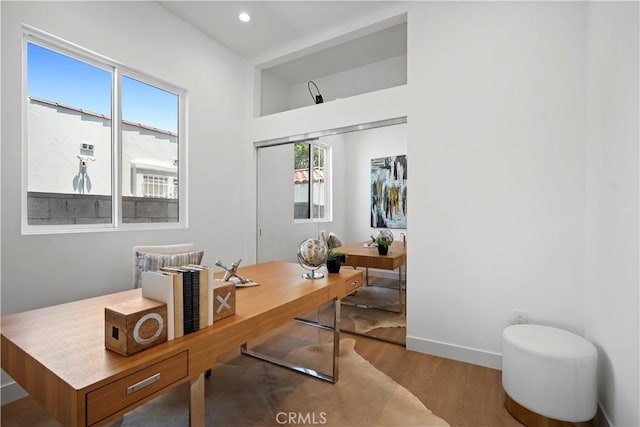 office featuring a healthy amount of sunlight and light hardwood / wood-style floors