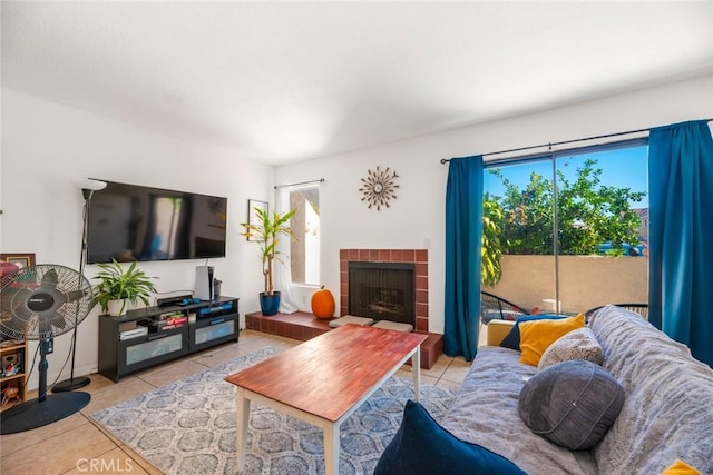 living room with light tile patterned floors