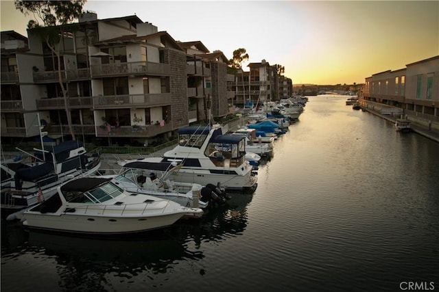 view of dock with a water view