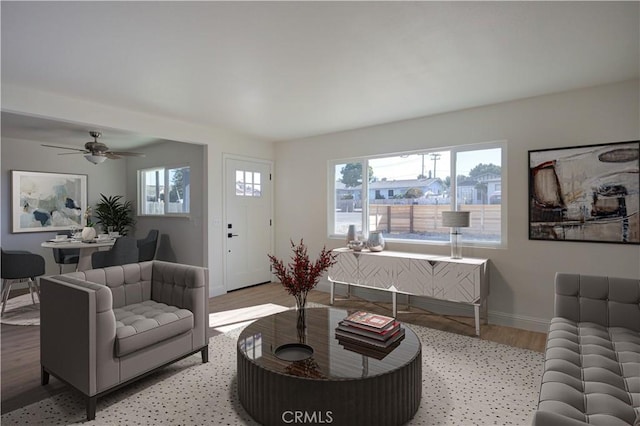 living room with light hardwood / wood-style floors