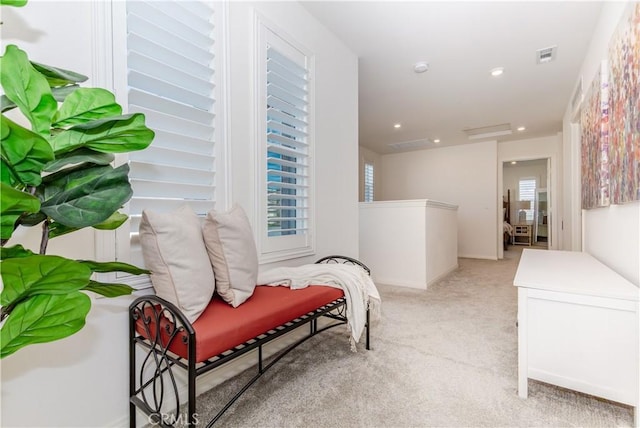 sitting room with light carpet